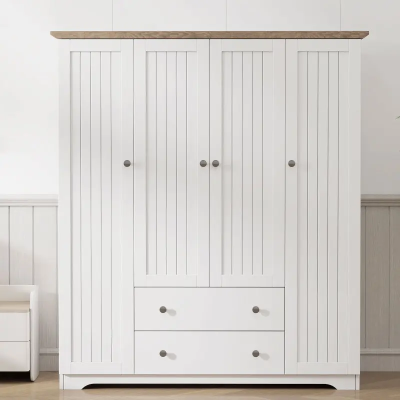 4 Door Wardrobe Armoire Closet with 2 Drawers