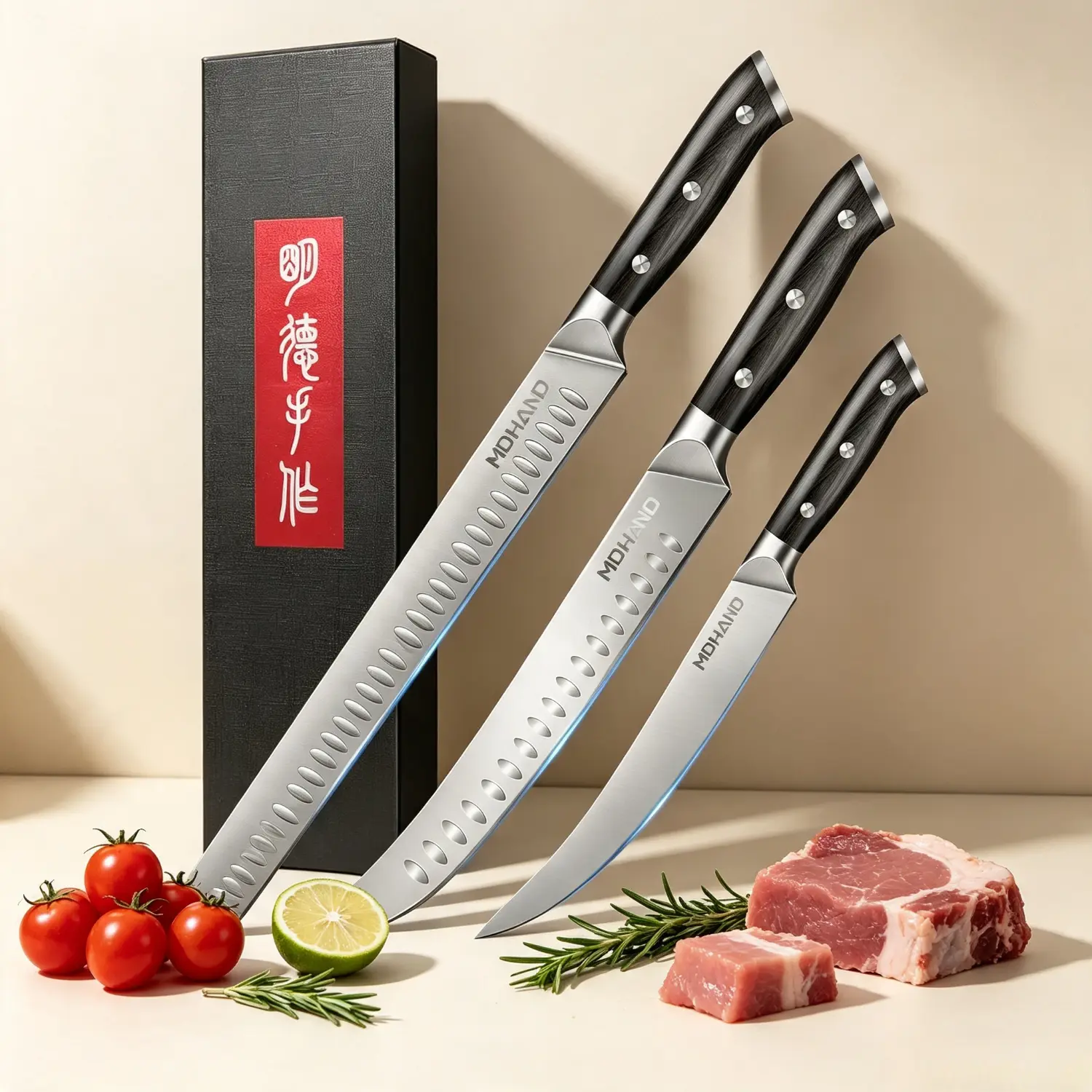 3pcs Knife Set for Meat Cutting, High Carbon Steel Carving BBQ Brisket Knives, Hand-forged Kitchen Knive Set with Ergonomic Handle, Father's Day Christmas Gift for Men