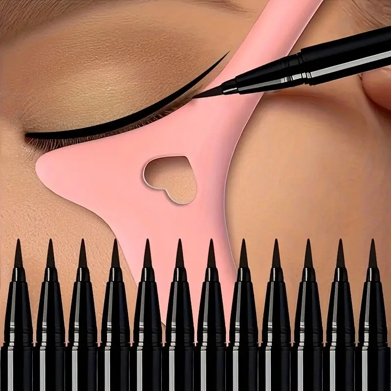 12Pcs Eyeliner Pen With Silicone Eyeliner Stencil Set Long Lasting Makeup Waterproof Smudgeproof Smooth Eyeliner Pencil Easy To Apply Suitable Beginners Cosmetic DealsForYouDays