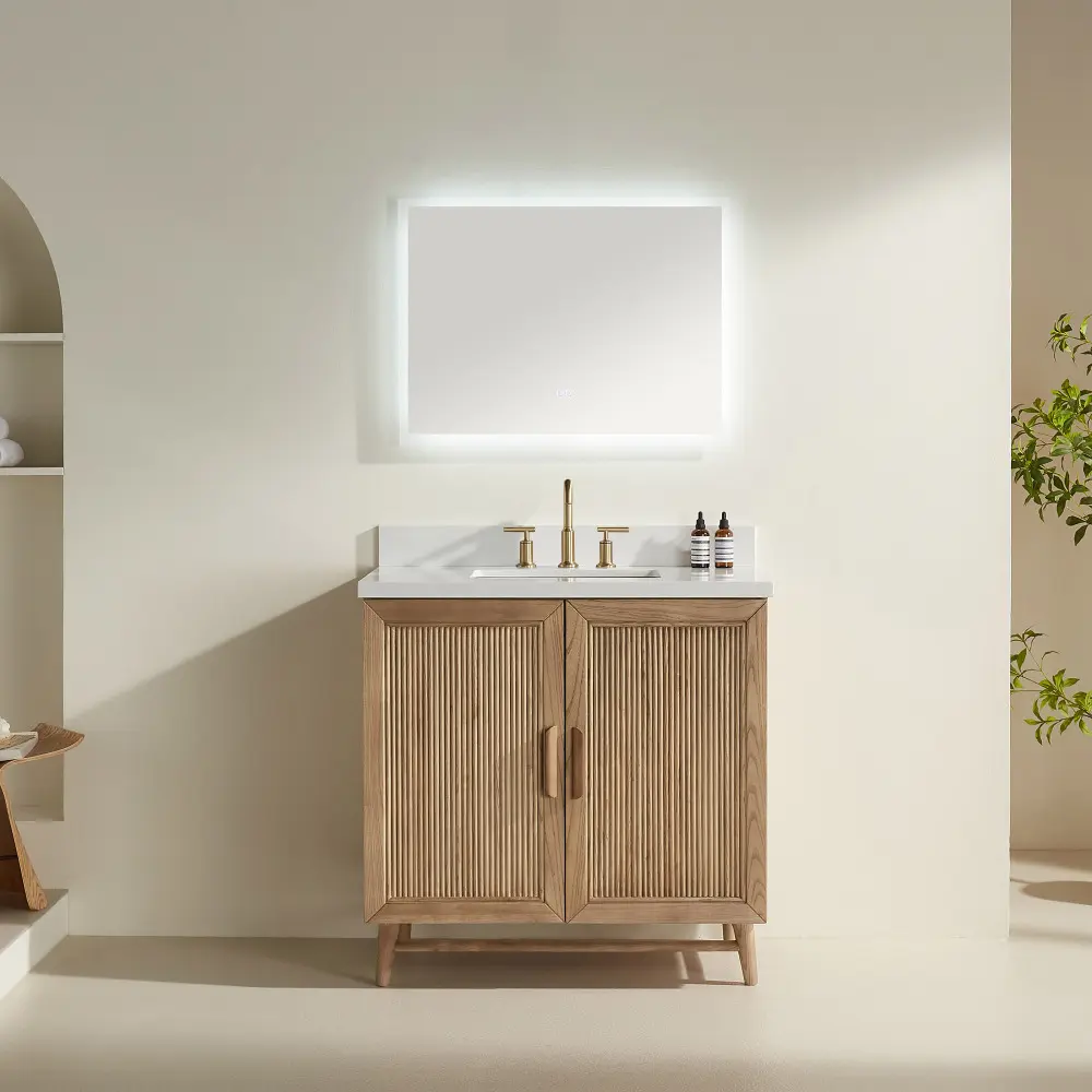 36-in Light Coffee Freestanding Single-Sink Bathroom Vanity, Fully Assembled, Solid Wood Construction with Dovetail Joints, Engineered White Countertop