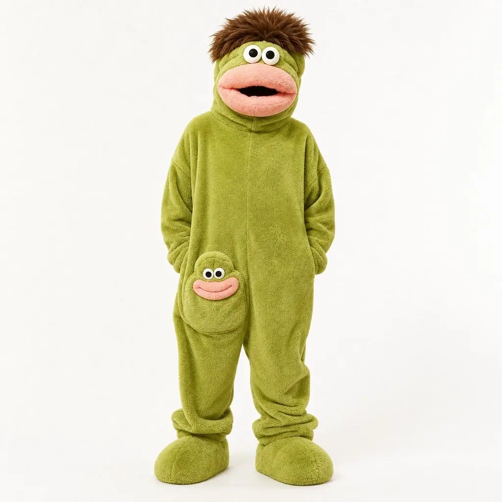 goofy onesie novelty sleepwear unisex for all adults, upgraded thick cozy plush material, complete set with comb and foot covers, thoughtful couple gifts for spooky season photo booth and home hangouts Casual Costume