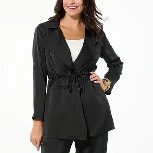 Nina Leonard Hammered Satin Drawstring Waist Jacket
