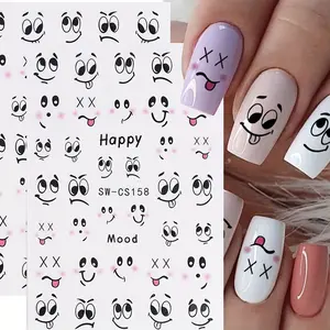 2 Pcs Funny Emoji Nail Art Stickers, Cute Crazy Face Happy Mood Nail Art Design DIY Self-Adhesive Nail Decals, Perfect Gift for Women and Girls, Glossy Finish