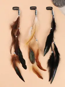 Boho Style Feather Design Hair Clips Set, Vintage Synthetic Feather Hair Accessories with Tassels, Long Ethnic Headbands for Photoshoots, Beach Vacations