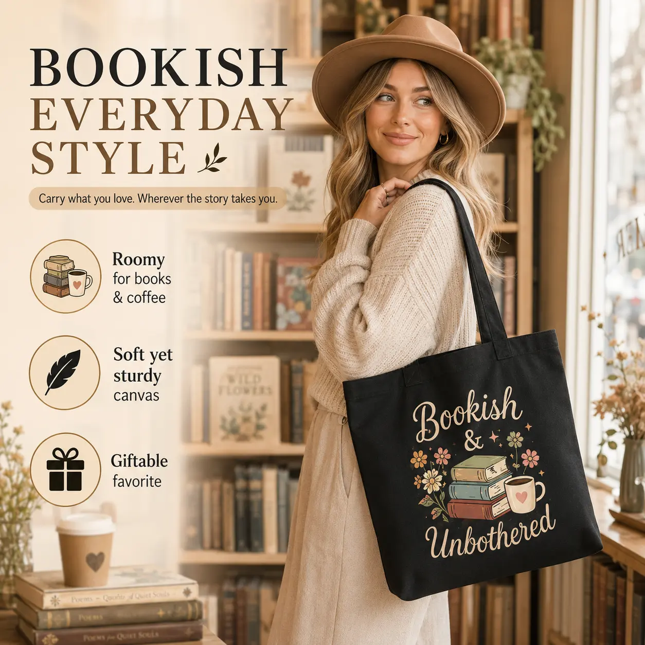 Cute Canvas Tote Bag for Women, Reusable Shopping Bag, Trendy Graphic Print Tote, Best Gift Everyday Carry