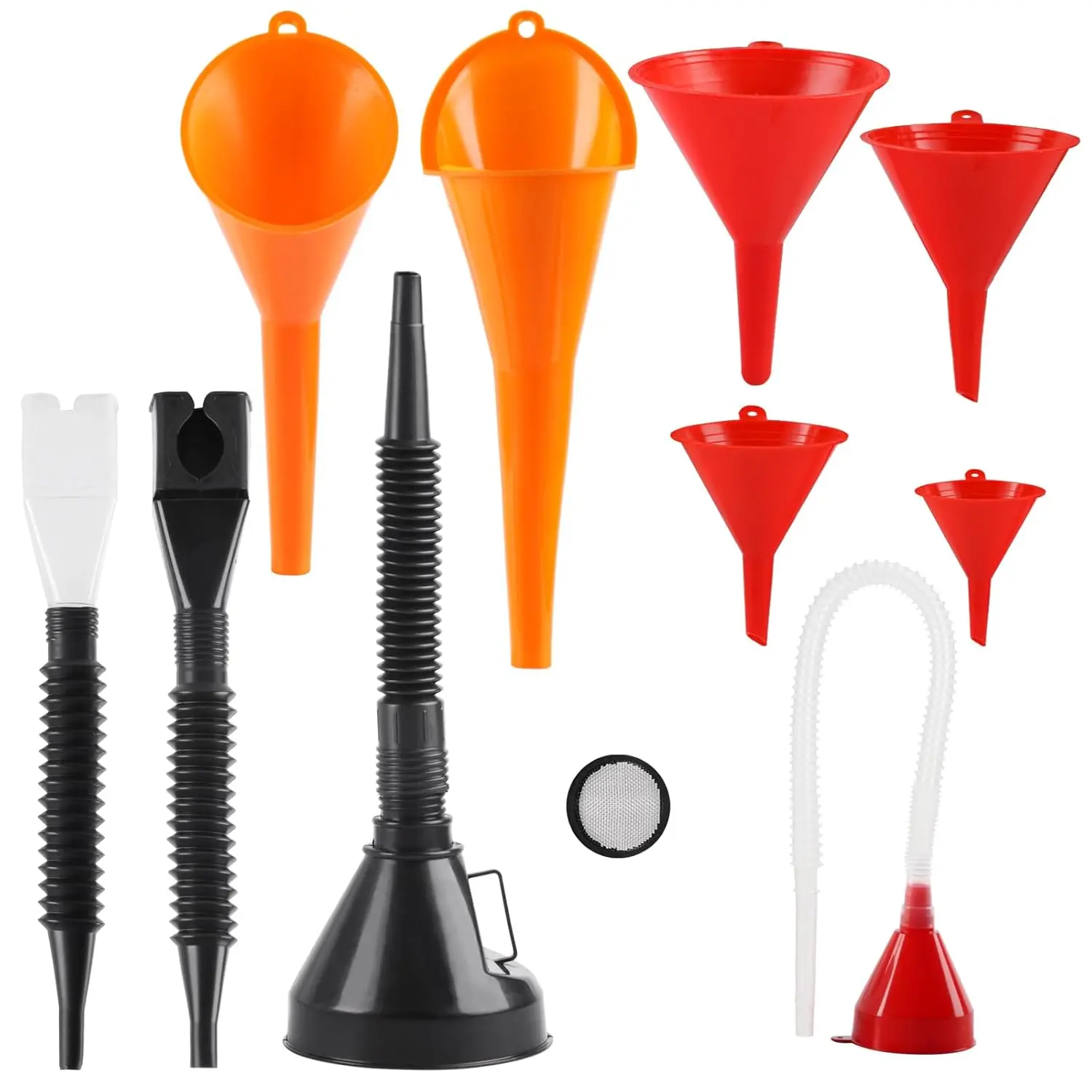 10 count Automotive Funnels Set, Wide Mouth  Funnels, Plastic Long  Oil Flexible Right Angle Funnelss, with Detachable Spout and Filter, Plastic Funnel Set for Water/Gasoline/Coolant/Engine Oil