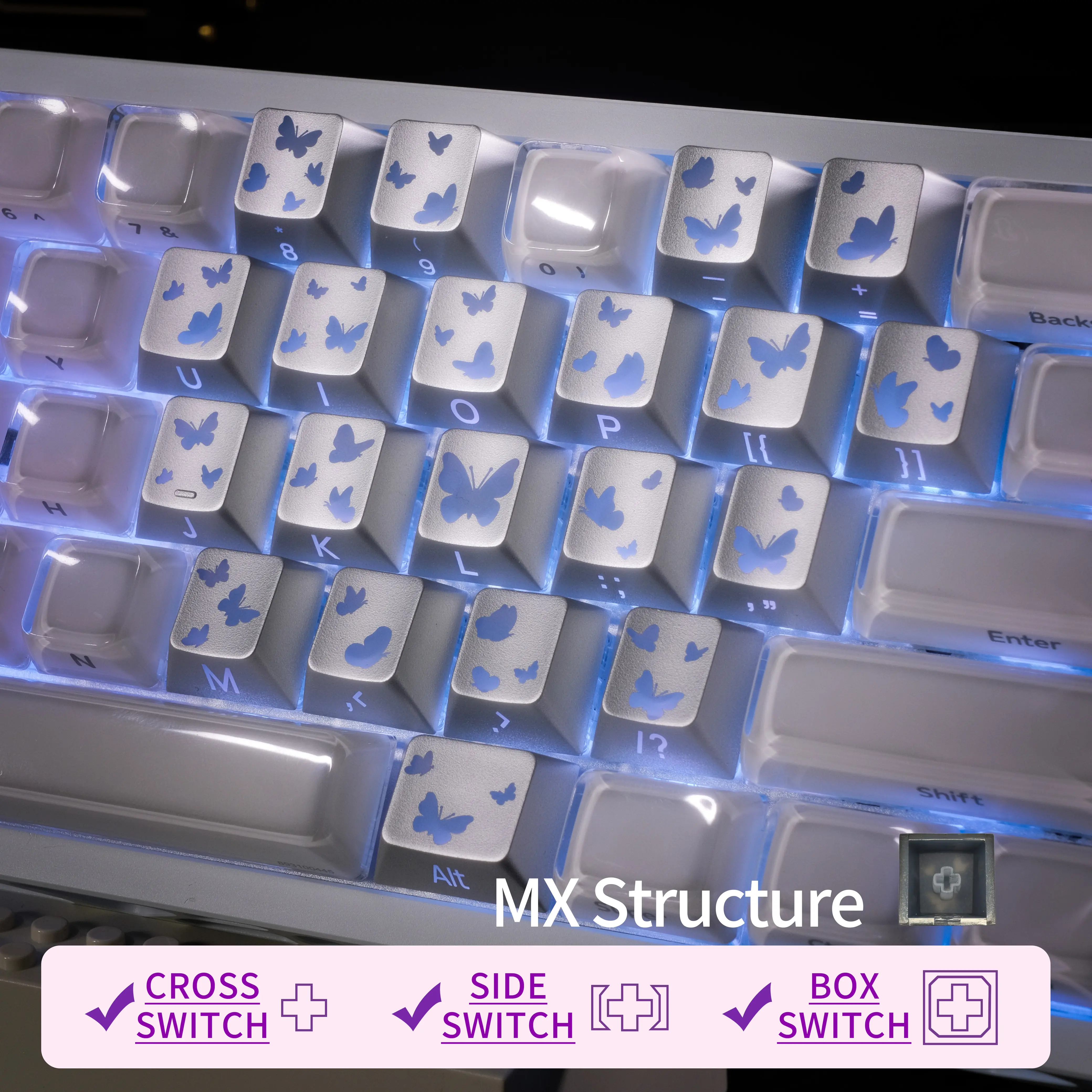 DigAura FlutterBloom 21-Key OEM Profile Keycap Set - IMD-Tech MX Structure, PC Material, Double-Shot, Cherry Profile Compatible, Shine-Through, for MX Switches, Custom Keyboard Setup, DIY Users, Maximum Layout Support (Keycaps Only, Keyboard Not Included)