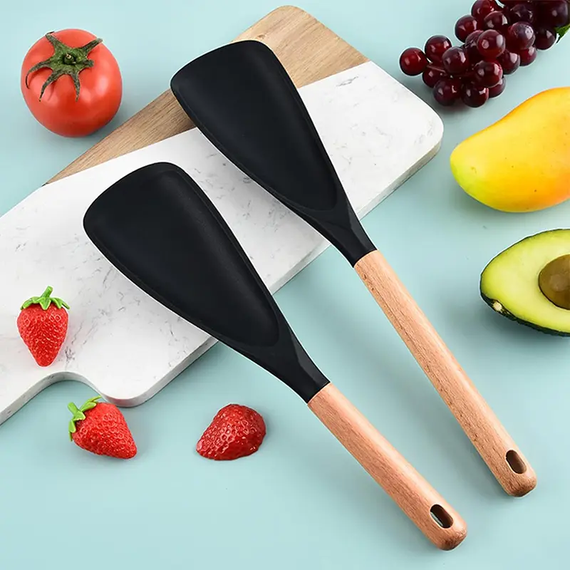 Heat-Resistant Silicone Spatula, 12.2" Cooking Tool with Wooden Grip and Flexible Head for Baking, Non-Stick Safe with Hanging Loop, Cooking Tools, Silicone Head, 12.2" Long, Flexible Tip, Utensil, Kitchen, Hanging Hole