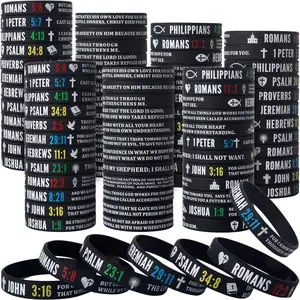 (96-Pack Christian  Verses  Bracelets - Bulk Scripture  Wristbands - Religious Gifts Rubber Wristbands for Men, Women - Strength Faith Hope Belief Love