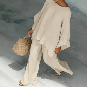 Women’s two-piece summer fashion casual set, loose batwing-sleeve pants outfit, comfortable for everyday wear, available in multiple colors