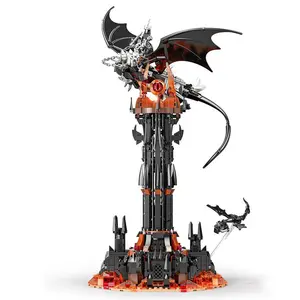 Dark Dragon & Magic Tower Castle Building Block Set, Model Kit, Ideal Gift, Equipped with LED Lights, Stunning Display Effect