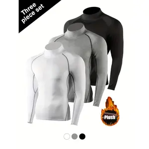3pcs Men's Thermal Lined Compression Tops – Winter Warm Long Sleeve Base Layer with UV Protection for Basketball, Football, Skiing, Running & Outdoor Sports