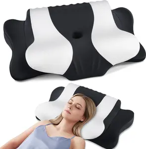 DONAMA Cervical Neck Pillow for Pain Relief Orthopedic Contour with Memory Foam Ergonomic Design for Back Stomach & Side Sleepers Dark Black