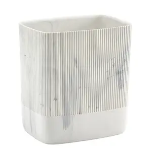 Bathroom Trash Can 1.8 Gallon(7 Liter) Small Kitchen Garbage Can,Decor Wastebasket for Bedroom Office, Marble White