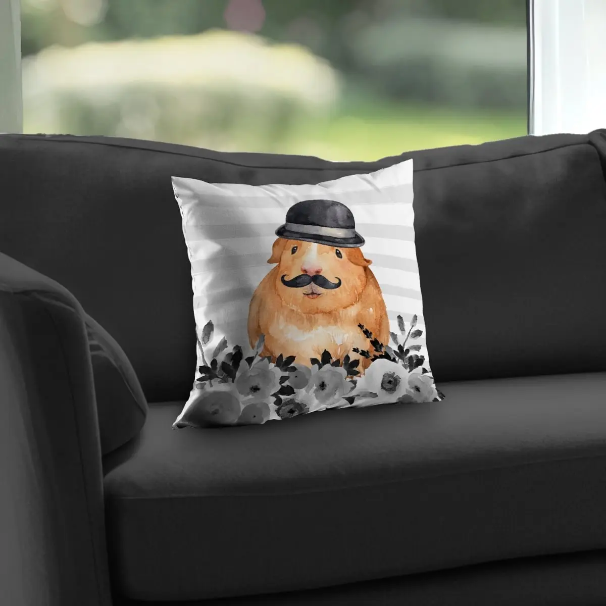 360 stand 14x14 in. Guinea Pig Detective Decorative Throw Pillow - Poly Twill, Vibrant Print, Whimsical Stylish Accessories, Durable, Soft, Bedroom Pet Home Textile Furnishing (C1PT1414LTT90H), Square Cushion, Home Decorative Cushion, Animal Standard Pill