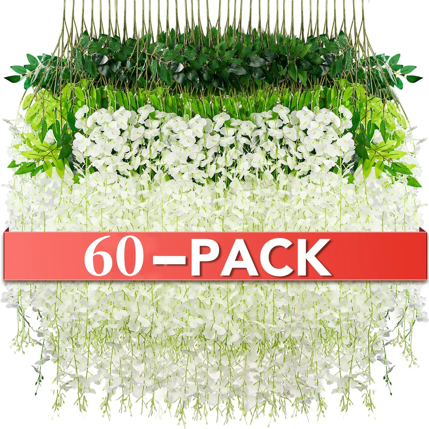 60 PCS White Artificial Wisteria Hanging Flowers 3.6 Feet Silk Vines for Home Wedding Arch Wall Garden Bedroom Outdoor Office Party Decoration