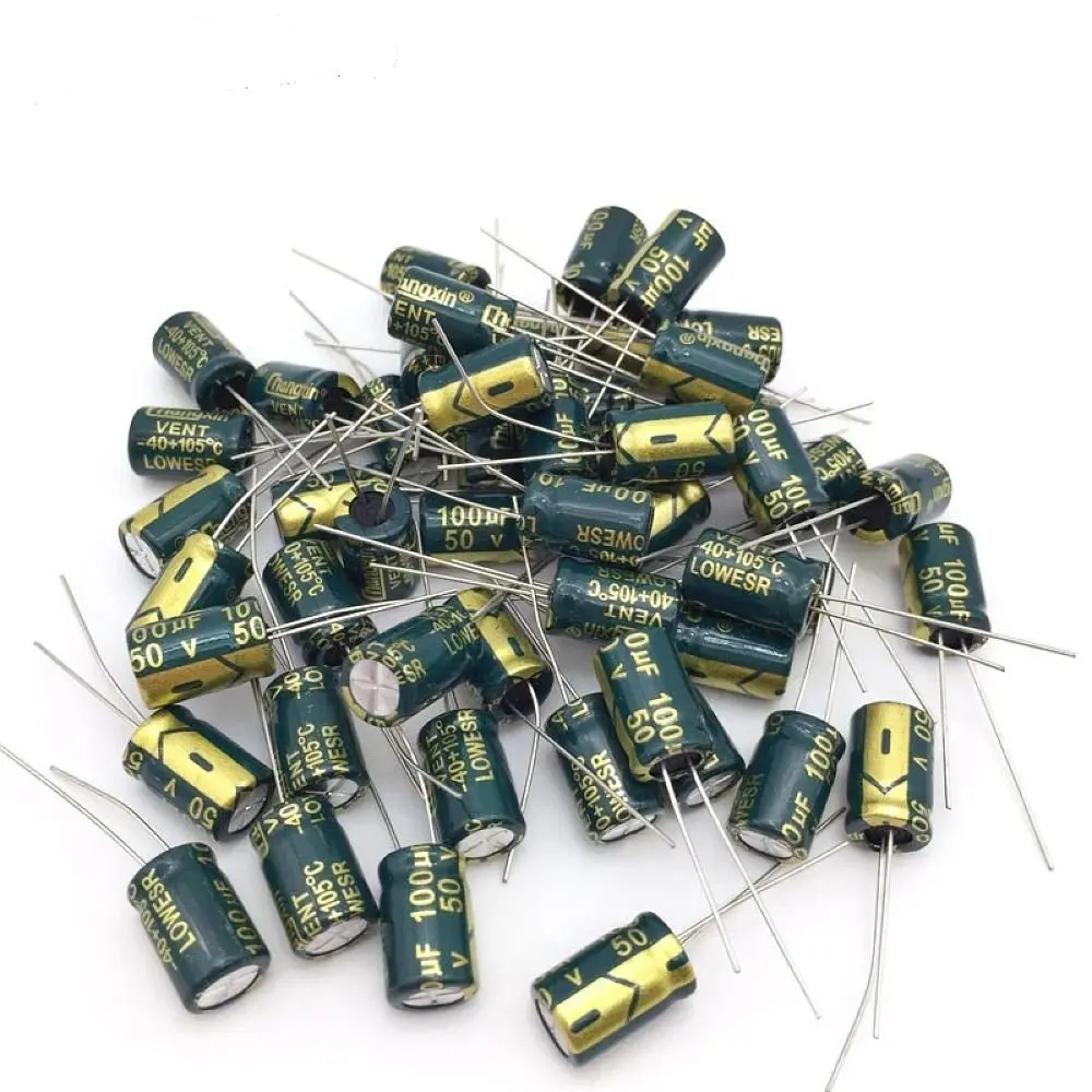 100µF 50V Low ESR Electrolytic Capacitor — 105°C, Radial, High Frequency — 5/10/25 Pack