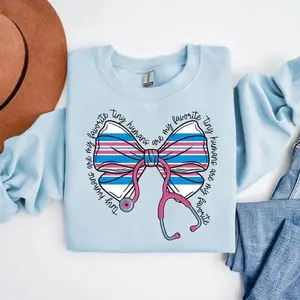 Mother Baby Nurse Bow Sweatshirt, Baby Blanket Nurse Shirt, Postpartum Nurse Sweater, Maternity Nurses Grad Gift, Stethoscope Bow Tee