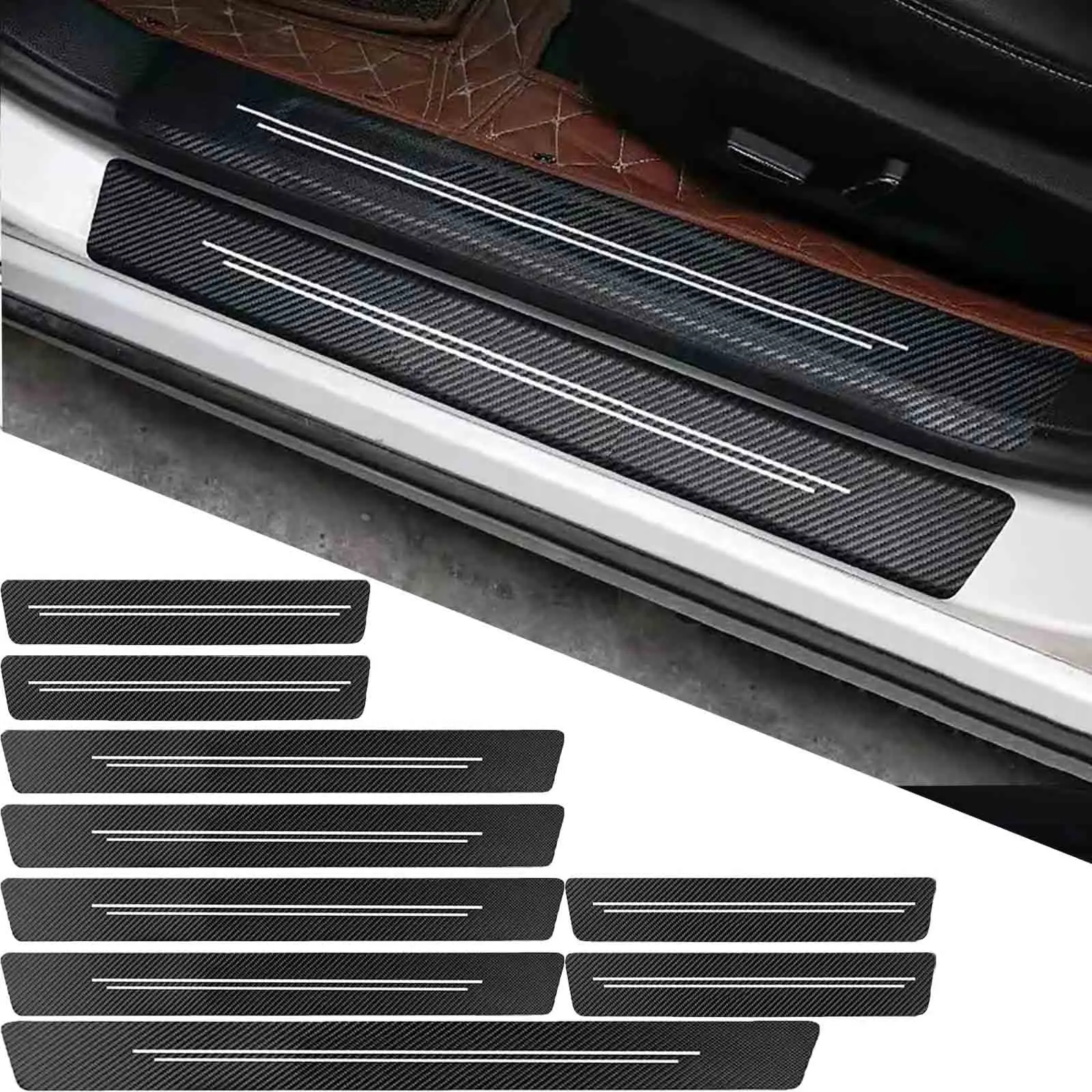 Car Door Sill Protector，9PCS Car Bumper Protector,Car Carbon Fiber Door Sill Strip,Rear Bumper Protective Film,Universal Automobile Accessories Threshold Protection Sticker