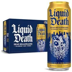 Liquid Death Dead Billionaire Iced Tea, 8-Pack, 19.2oz Natural Beverage Sugar Vitamin