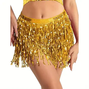 Sequin Tassel Skirt Belly Dance Hip Scarf Wrap Sparkly Tinsel Fringe Skirt Rave Festival Halloween for Women