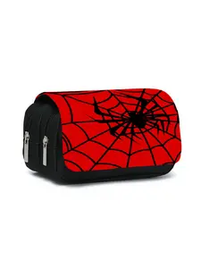 Red spider pattern printed double-layer flip pen bag