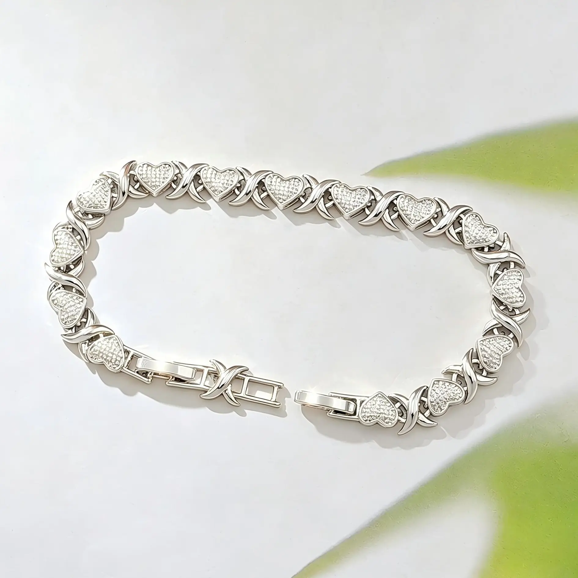 925 Sterling Silver Intertwined Heart Link Bracelet for Women, Textured Double Heart Chain Wrist Bracelet Elegant Fine Jewelry Gift for Anniversary Birthday