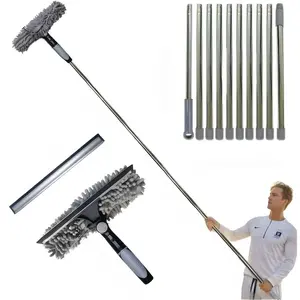 High-rise Window Cleaner Kit, Window Cleaning Tool, 1 Set 2-in-1 Washer & Squeegee, Microfiber Cloth with Scraper & Stainless Steel Handle, No Electricity Required