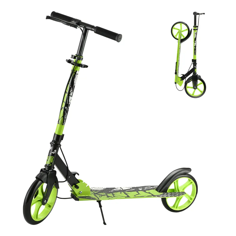 Alloy Steel Kick Scooter for Kids 6 Years Above, Portable Folding 2-Wheel Model with Wide Deck, Adjustable Handlebar, Rear Brake Light, 9-in PU Wheels, Quick Lock Buckle, 220 lbs Max Load, Black Fun Halloween Scooter, Portable Folding Scooter, Scooters