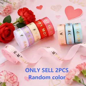 2 Rolls 0.632 Inch Mother's Day Gold Foil Ribbon, Multicolor Embossed Ribbon for Gift Wrapping Supplies, Crafts, Party Decor, Holiday Decoration