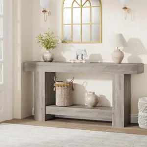 Gaomon Farmhouse Entryway Table, 160cm Grey Rustic Wooden Piece with 1-PB Frame, Storage & Grain Texture