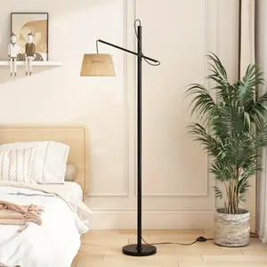 Arched Standing Lamps with Foot Switch - Woven Lampshade Floor Lamps with LED Bulb, Ideal for Living Rooms, Bedrooms, and Offices