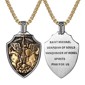 OIDEA Unisex Hypoallergenic Gold Stainless Steel St Michael Archangel Guardian Faith Necklace - Catholic Medallion Pendant, Religious Protection Amulet Costume Jewelry Gift, Guardian Necklace summerwins,summerwins