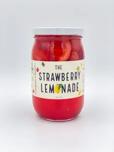 Evergreen and Market Sweet-Tart Pickled Strawberry Lemonade Concentrate - 17oz Glass Jar with Resealable Lid, Citrus Blend Dessert Mix for Ambient Temperature Storage