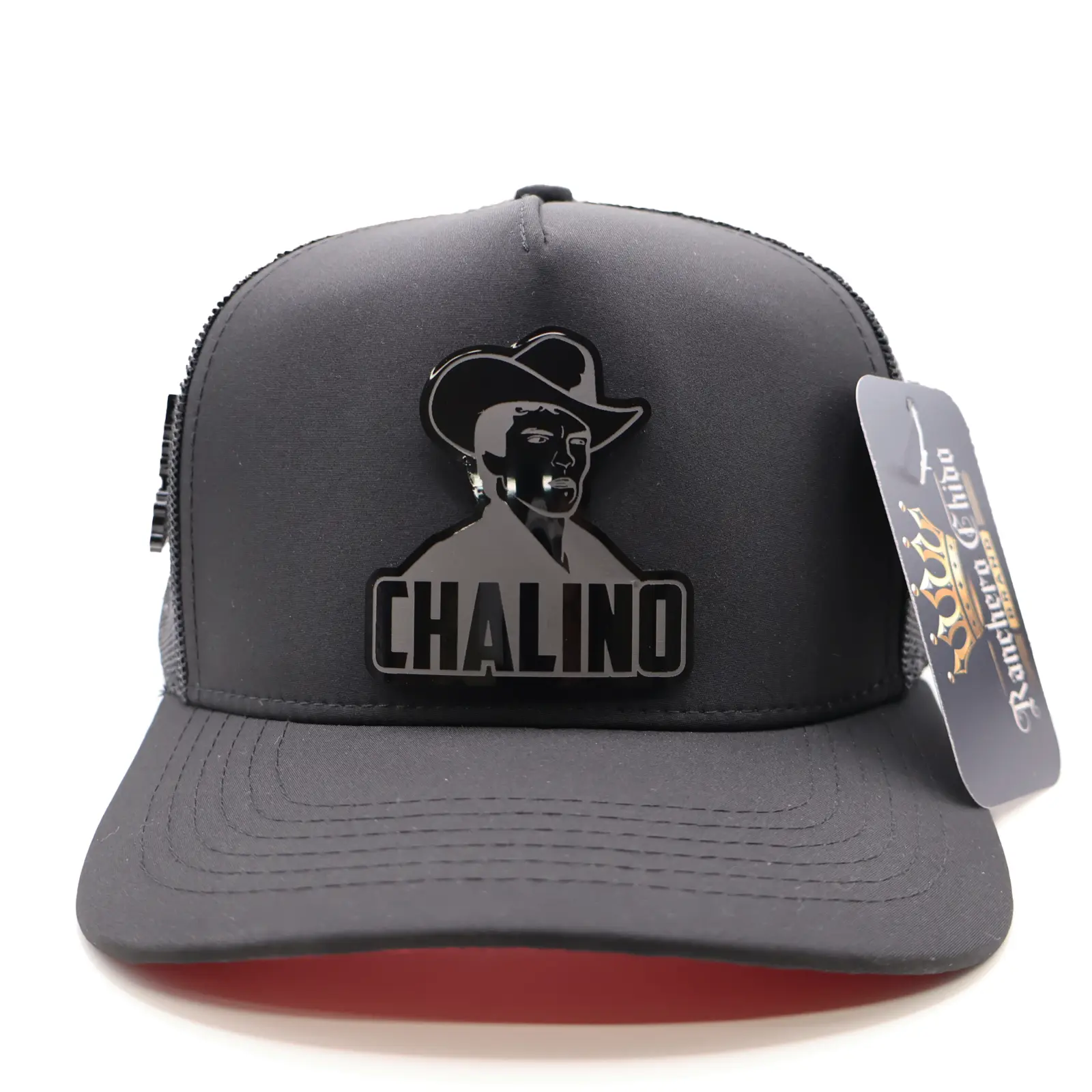 Chalino Tribute Black Mesh Snapback Hat – Red Undertone High Crown Cap w/ Acrylic Chalino Badge & Pin | Ranchero Chido
