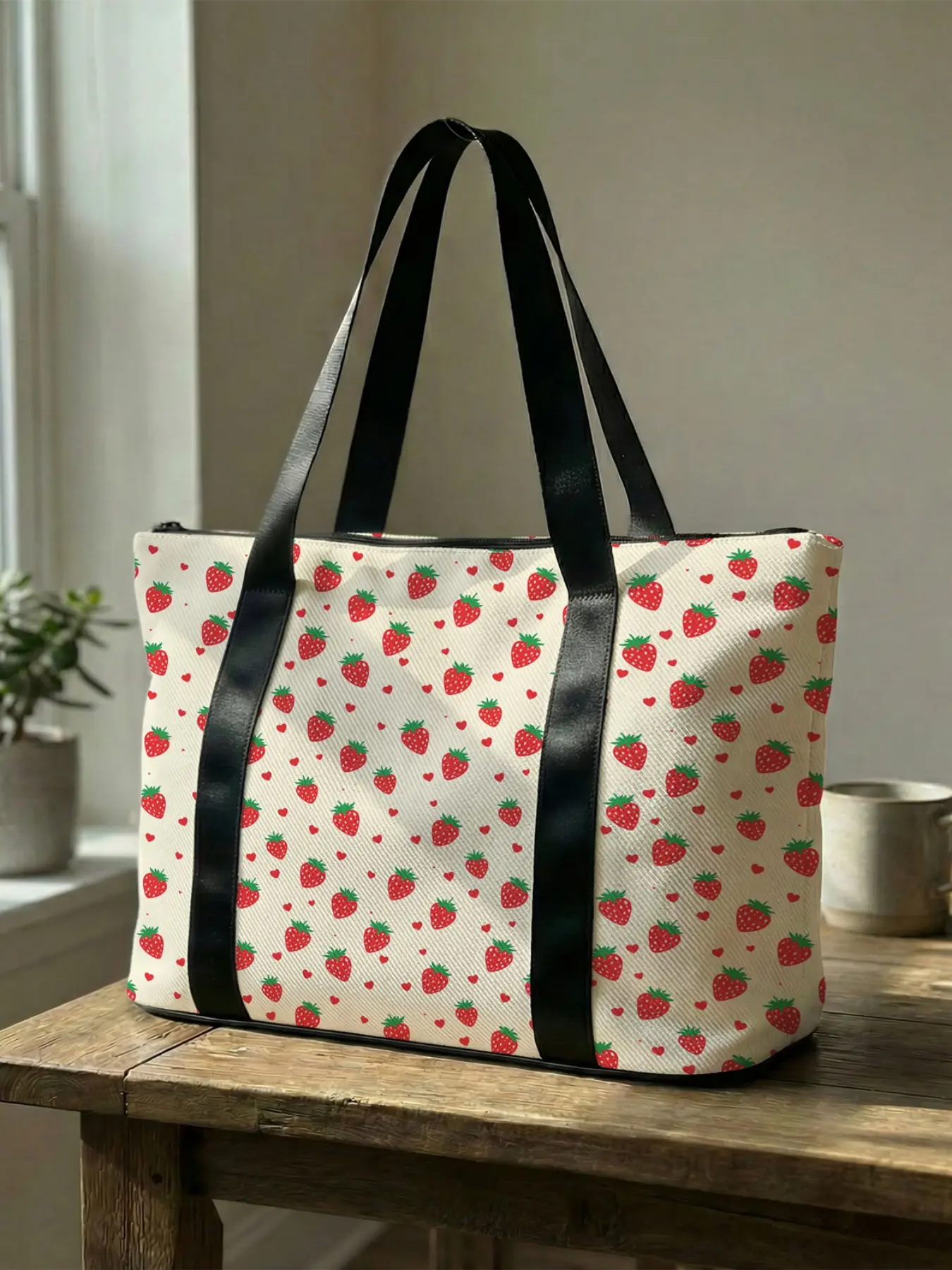 1 piece of Strawberry Printed Handbag, Large Capacity Travel Duffel Bag, Portable Overnight Bag, Fashionable Travel Bag, Yoga Gym Bag, Portable Crossbody Bag with Shoe Storage Compartment