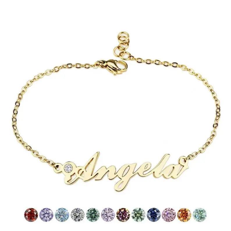 Women's Custom Name-Birthstone Bracelet - Unisex Wear Fashion Costume Jewelry with Crystal Accents and Name Charm