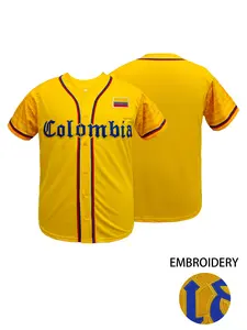 Men's Colombia Stitched Baseball Jersey, V-Neck Short Sleeve Button Up Tee, Breathable & Comfortable Baseball Uniform, Unisex for Outdoor Sports & Games, All Seasons Wear