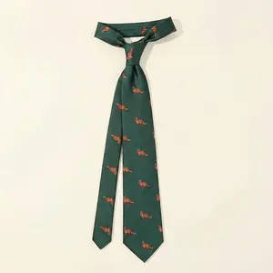 Men's Vintage Military Green Fox Jacquard Tie - 8cm Wide Suitable for Business Wedding Suit Accessory, Woven Fox Print Necktie, Polyester Gift for Boyfriend or Father (Christmas/Easter/)