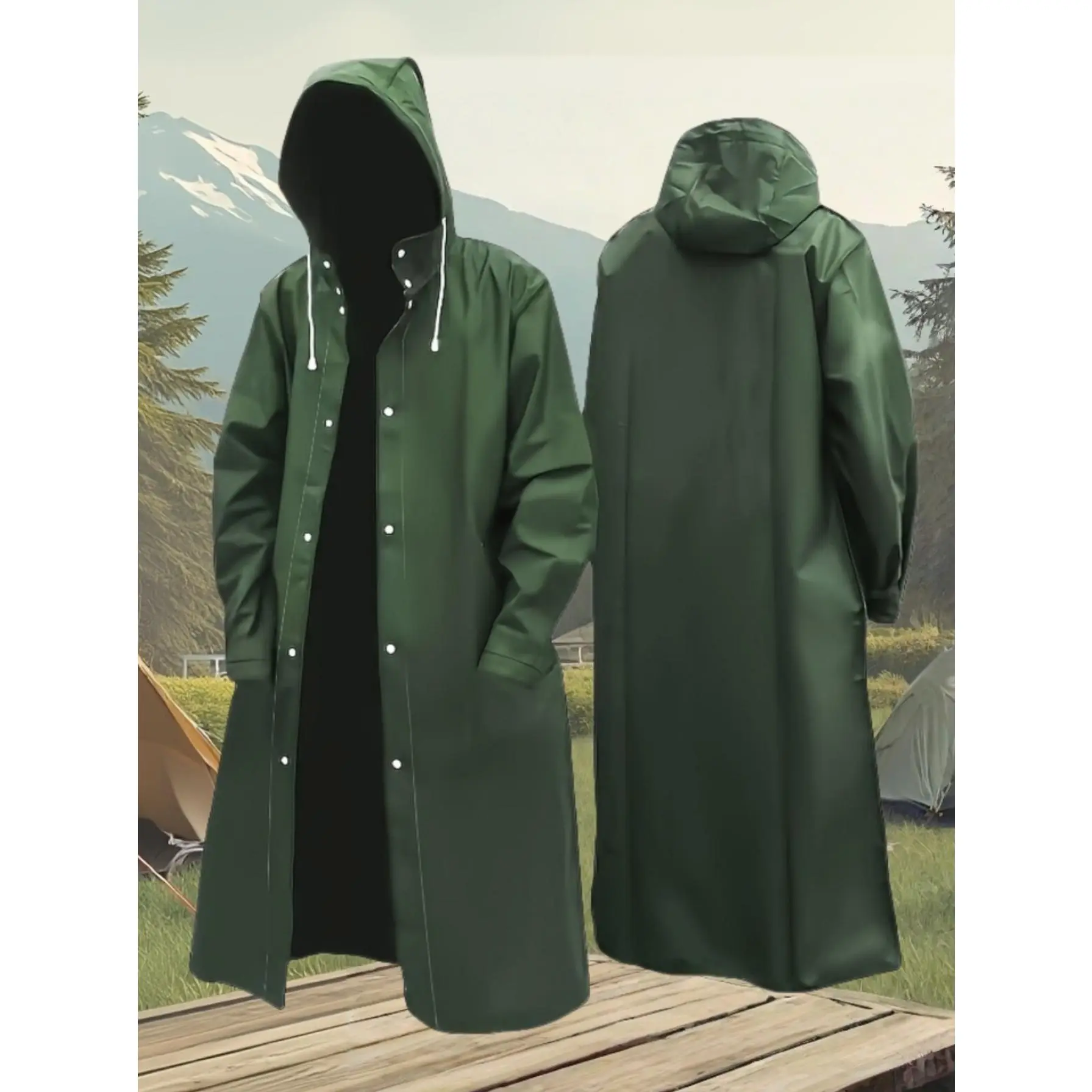 Waterproof Hooded Long Raincoat for Men & Women - Full-Zip Outdoor Rainwear with Adjustable Hood, Loose Fit, High Quality & Breathable Design, Full-Length Coverage for Cycling, Hiking, Fishing, Biking - Unisex Adult Windproof Jacket (Non-Stretch Fabric),