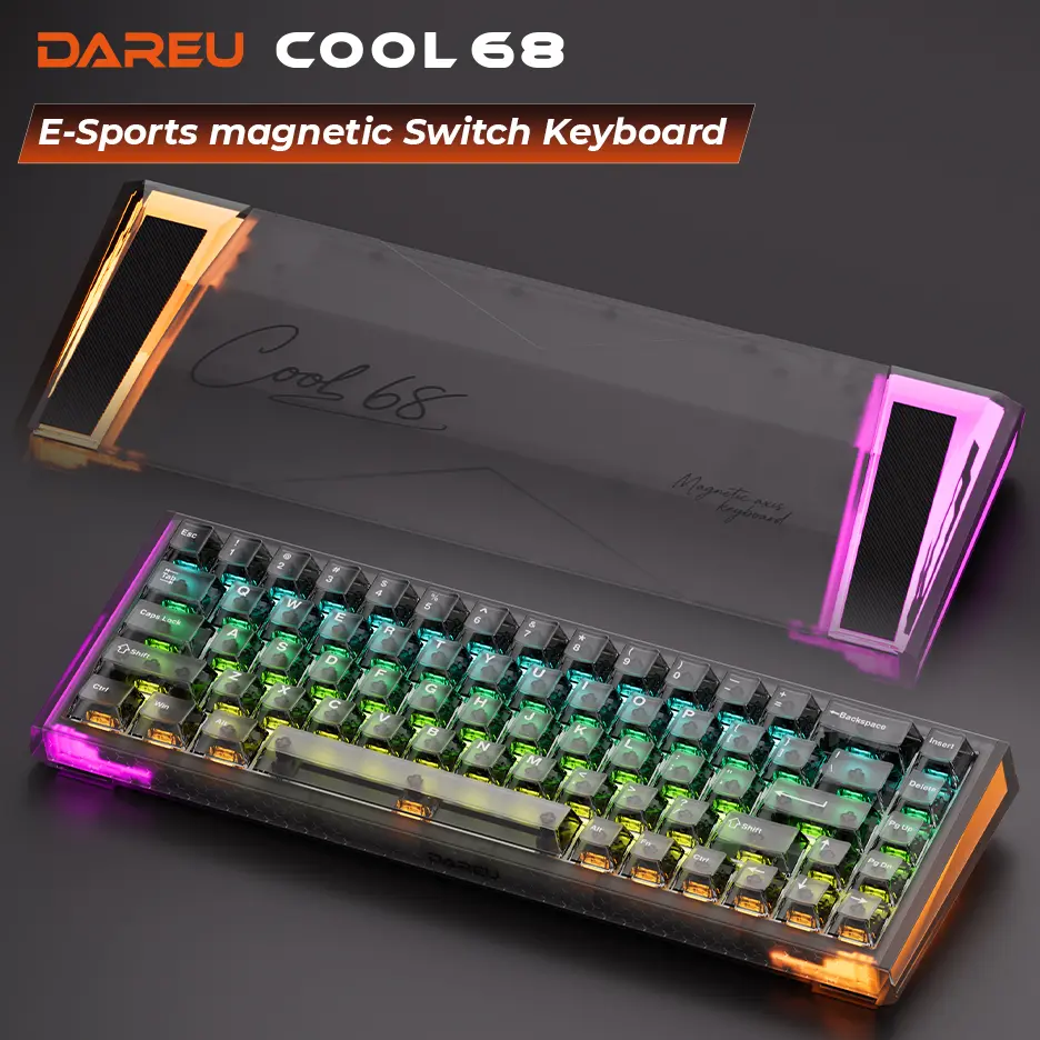 【tiktokshopbacktoschool】DAREU COOL68 Wired 65% Magnetic Switch Gaming Keyboard  RGB  with Music Flow,8000Hz Polling Rate & 0.1ms Latency Rapid Trigger,RT 0.01,Extreme Response,Web Driver, E-Sport Gaming Accessories PC Accessories Keyboard for Gaming