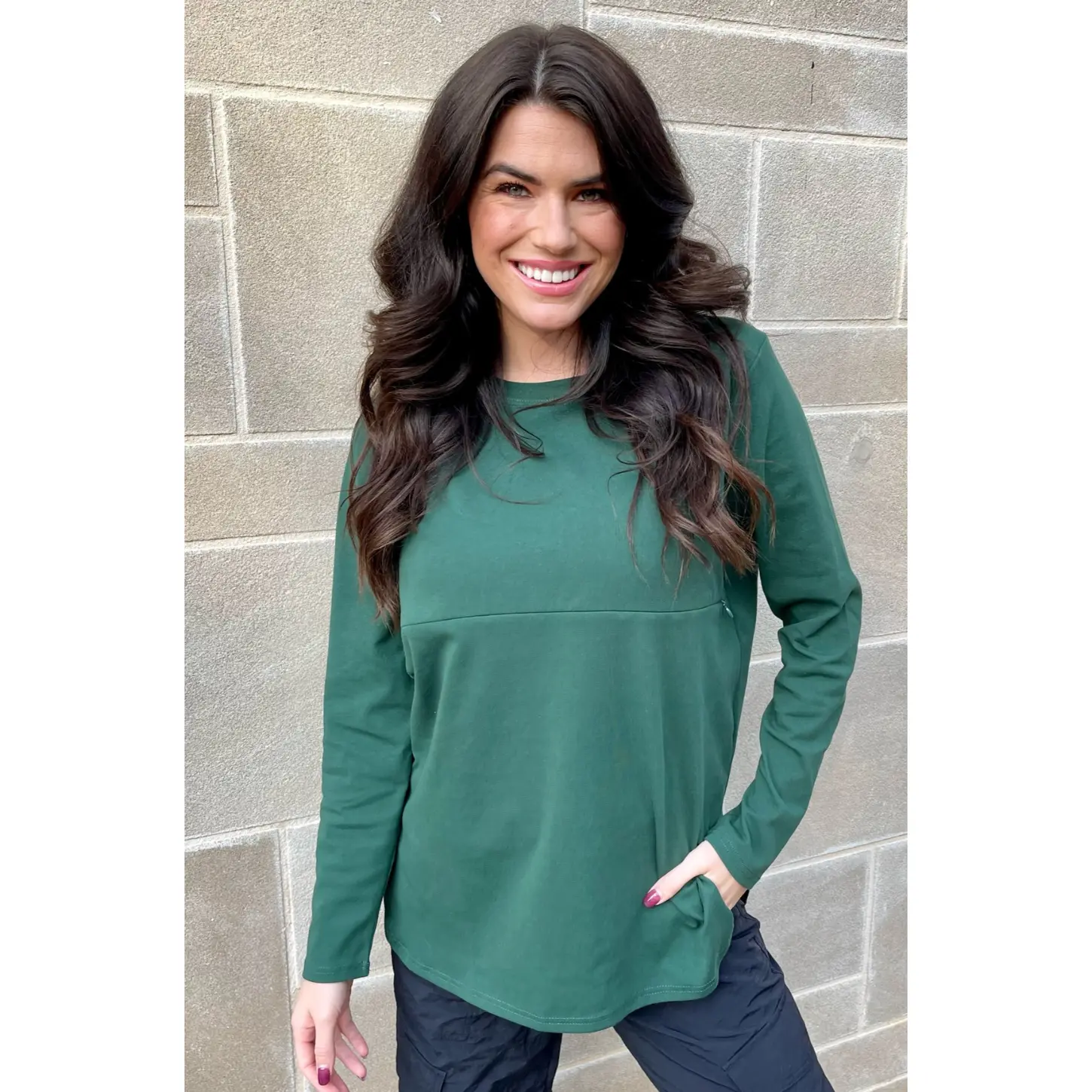 Long Sleeve Nursing Tunic Top - Pine Green