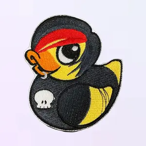 Emo Duckie Embroidered Patch - Cute Skull Duck Iron-On Applique for Jackets Backpacks and Accessories 2.76" x 3.19" Easy to Sew or Iron-On