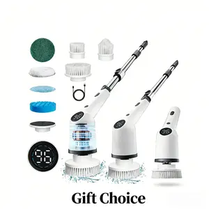 Cordless Electric Spin Scrubber, IPX7 Waterproof Shower Scrubber with Long Battery Life, Adjustable Speed, Extendable Handle, Replaceable Brush Heads, Multi-Purpose Cleaning Kit for Bathroom and Kitchen Use