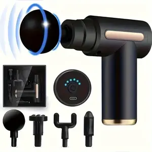 Adjustable Hand-Held Vibratory Massage Gun, 6-Speed Deep Tissue Portable Massage Machine, 1200mAh Rechargeable Battery, 15-Min Timer, 3-5 Sec Start, 4 Attachments, Ultra-Quiet Motor, Fitness Equipment for Neck Relief, Vibratory Massager