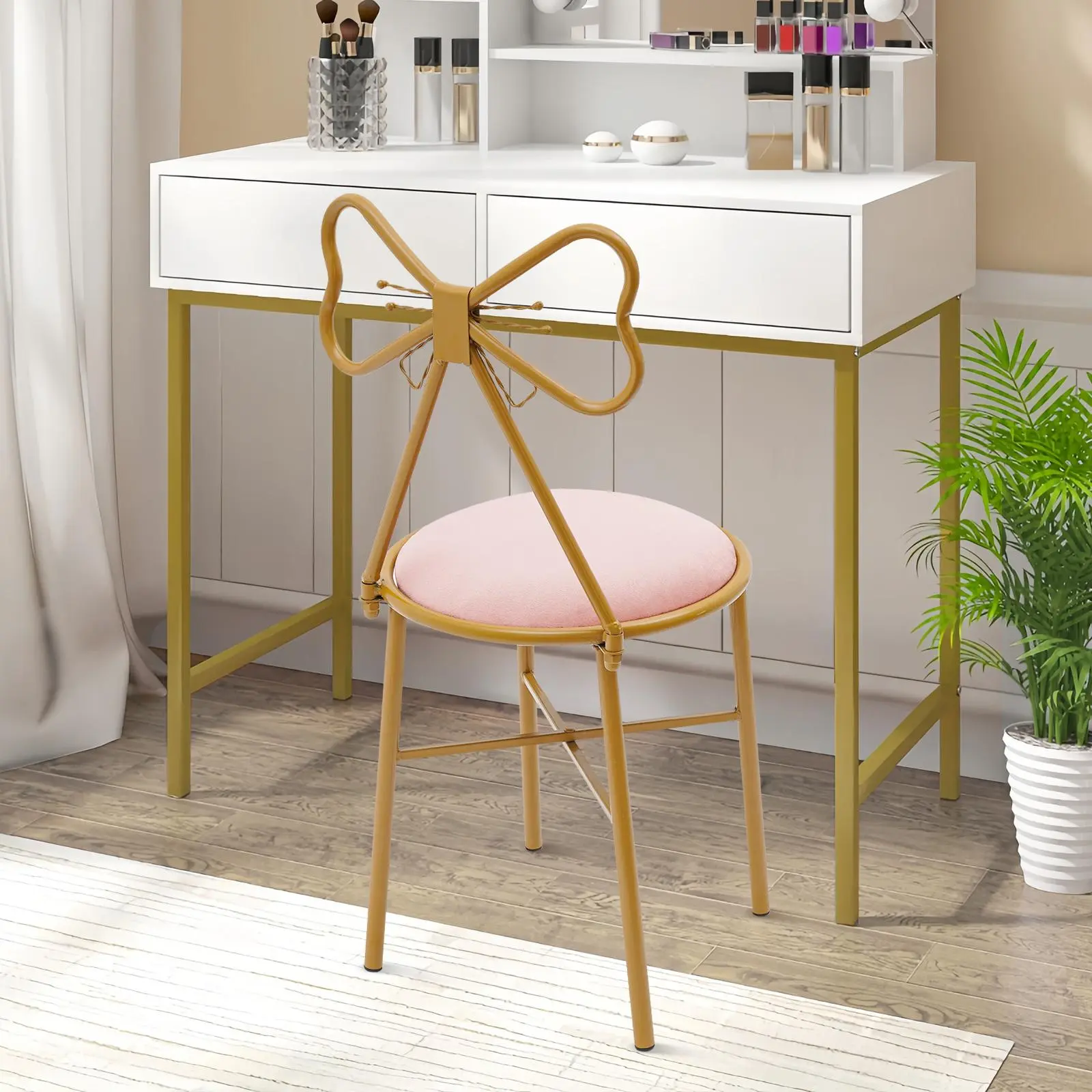 Girly-Style Iron Dining Chair - Sturdy, Stable Butterfly Dressing Chair with Velvet Sponge Cushion for Floor Use, Fairs, Weddings