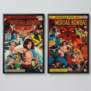 Mortal Kombat Inspired Poster Retro Comic Print Wall Art – Classic Arcade Fighting Gaming Decor Vintage Arcade Decor for Boys Room
