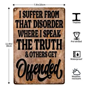 1pc Funny Satirical "I Suffer from Honesty" Vintage Tin Metal Sign - Frameless Rustic Style Wall Decor Poster - Waterproof Garage, Bar, Farmhouse Decoration - Indoor/Outdoor Home Office Decor - Funny Housewarming Gift Idea, Home Decor, Humorous Sign