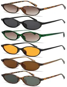 Retro Oval Cat Eye Sunglasses Women, Y2K 90s Thin Frame Sunglasses, Vintage Oval Shades Trendy Aesthetic Fashion Eyewear, Lightweight Small Frame Sunnies, UV Protection Sunglasses for Women Summer Style, Chic Minimalist Sun Glasses USA Trend