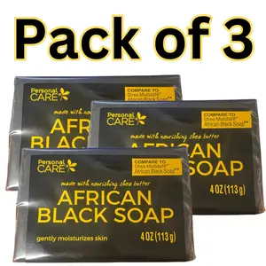 Personal Care African Black Soap with Shea Butter, Pack of 3, 4oz (113g)